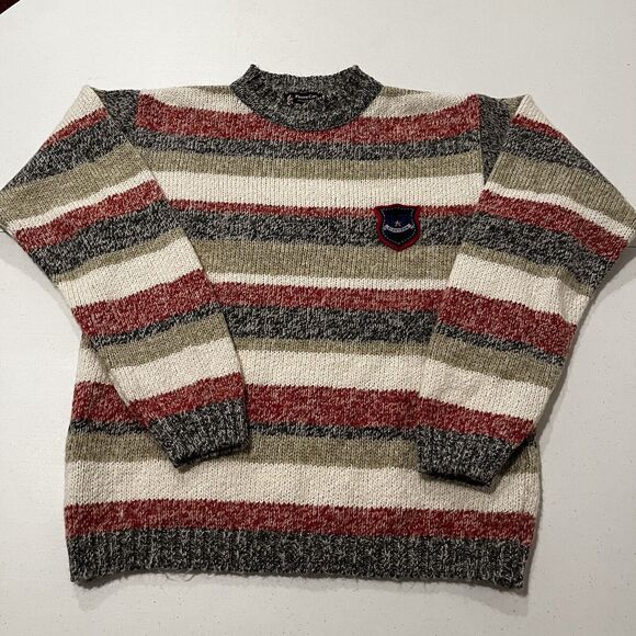 Pierre Carlo Italian Style Sweater Size L Wool Blend Knit Striped Red White Blue - Picture 4 of 9